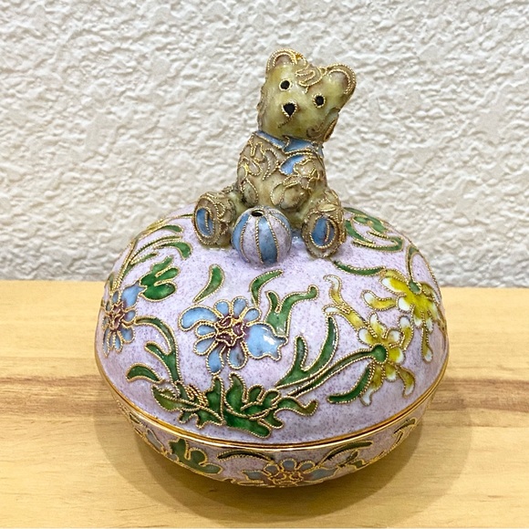 Vintage NYCO Nikki Yassaman Pink Bear Trinket Box Faberge Enameled Art Figurine - Picture 5 of 12